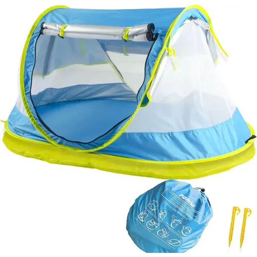 Poray Portable Baby Beach Tent with UPF 50+ Sun Shelter,Mosquito Net and Sunshade, Ideal Pop Up Kids Travel Tent with Carry Bag & 2 Stakes,Outdoor Indoor Play and Sun Protection
