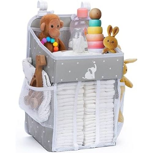 Hanging Diaper Caddy Organizer with Multiple Pockets - Baby Organizer for Nursery Accessories - Changing Table Organizer and Diaper Storage - 17x9x9 in - Gray