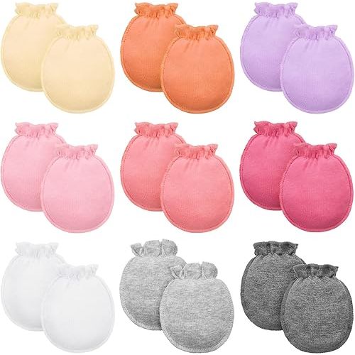 9 Pairs Newborn Baby Boys Girls Mittens 0-6 Months Infant Toddler Mittens No Scratch Solid Color Gloves