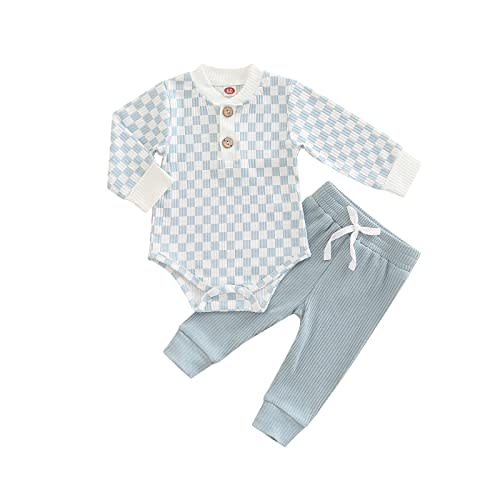 Newborn Baby Boy Girl Clothes Ribbed Knitted Cotton Long Sleeve Romper Long Pants Solid Color Fall Winter Outfits
