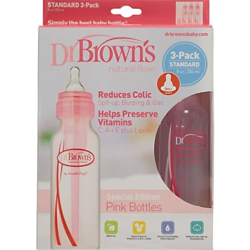 Dr Browns Natural Flow Standard PINK 8oz Bottle- 3 Pack