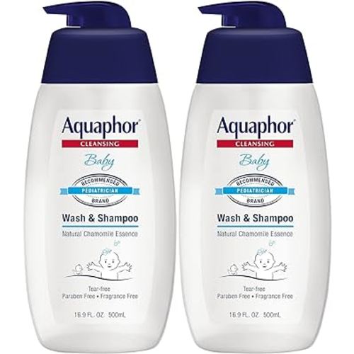 Aquaphor Baby Wash and Shampoo - Mild, Tear-free 2-in-1 Solution for Baby’s Sensitive Skin - 16.9 fl. oz. Pump - Pack of 2
