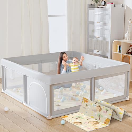 Hiaksedt 50 x 50 inch Baby Playpen with Mat Small Playpen for Babies and Toddlers Baby Fence Playards