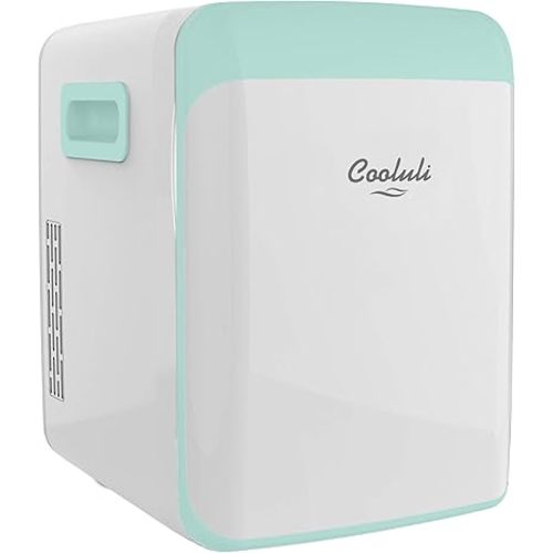 Cooluli 15L Mini Fridge for Bedroom - Car, Office Desk & College Dorm Room - 12V Portable Cooler & Warmer for Food, Drinks, Skincare, Beauty, Makeup & Cosmetics - AC/DC Small Refrigerator (Turquoise)