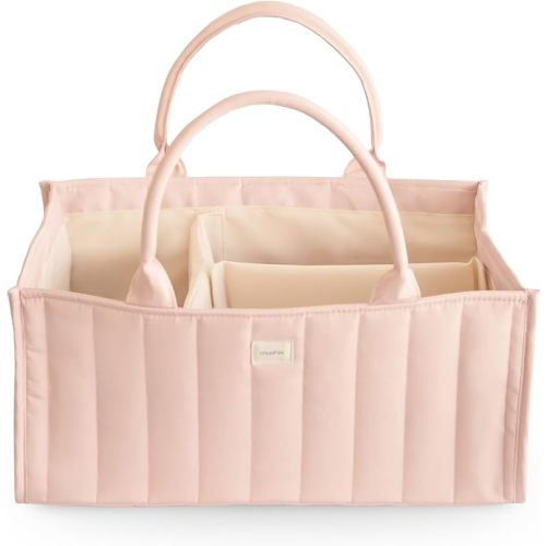 mushie Baby Diaper Caddy | Newborn Essentials Organizer for Diaper Changing Station (Blush)