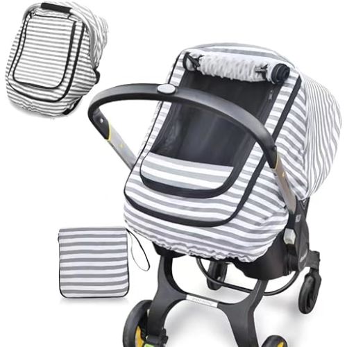 Winter Baby Stoller Bunting Bags and Carseat Canopies Cover to Protect Baby from Cold Wind, Super Warm Plush Fleece Baby Carrier Cover for Infant Boys Girls, Keeps Babies Warm and Cozy(Grey Stripe)