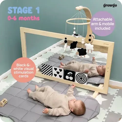 Montessori 3 in 1 Baby Mirror, Tummy Time Gym with Bar – GrowGo Kids