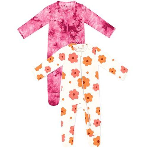 Jimonda Baby Girls Boys Footed Pajamas,Rayon From Bamboo,2 Way Zipper Long Sleeve Soft Sleeper Pjs,Infant Tie-dye Romper