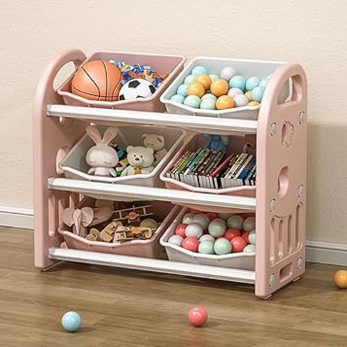 Toy Organizer with 6 Storage Bins, Heavy Duty Plastic