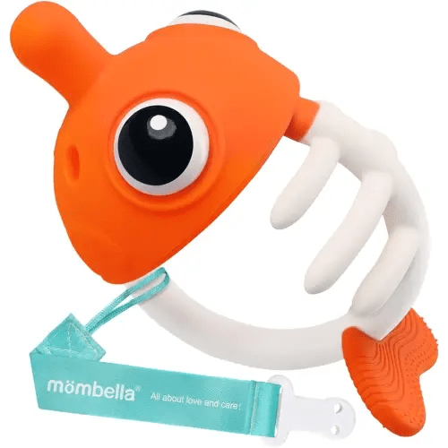 Teething Toys 3-6 Months, Mombella Clownfish Teethers for Babies 6-12 Months, Soft Silicone Baby Teether Toys with Anti Drop Clip, Baby Chew Toys 6 to 12 Months, Infant Teething Relief Toy, Orange