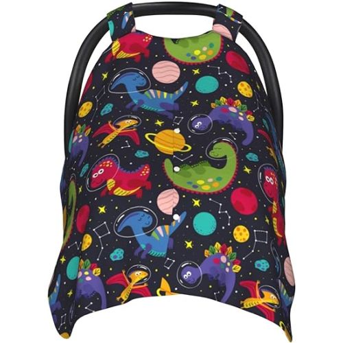 Dinosaur in Space Baby Car Seat Canopy and Nursing Cover for Breastfeeding Multi-Use Cover Lightweight Infant Stretchy Carrier Cover for Newborn Girls Boys