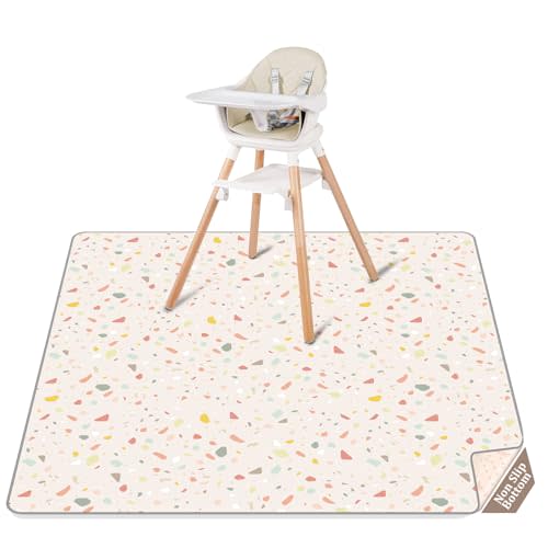 CLYMENE Splat Mat for Under High Chair | 51x51 Inch Anti-Slip Baby Splash Mat | Waterproof & Washable Spill Mat for Highchair Floor and Infant Play (Terrazzo Treasure)
