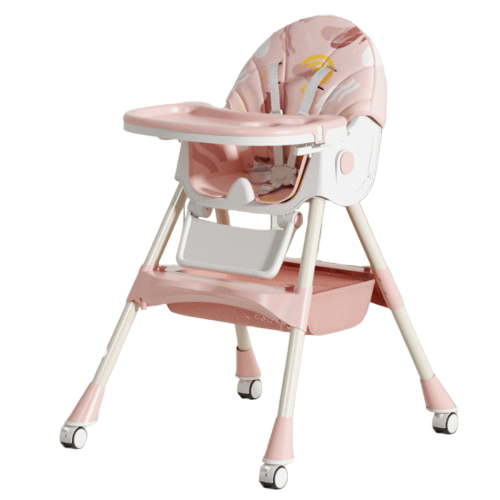 YUY 6-in-1 Convertible Baby High Chair for Toddlers with Removable Tray, Wheels & Safety Belt, Safety Harness, Easy to Clean Surface, Lightweight Portable Baby High Chair, Pink