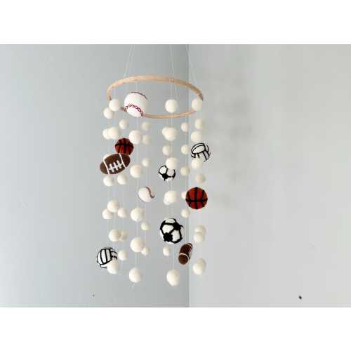Customizable Sports Ceiling Mobile - Sports Fan Boys Nursery - Custom Kids Room Pom Decor - Football Soccer Basketball Baseball Volleyball