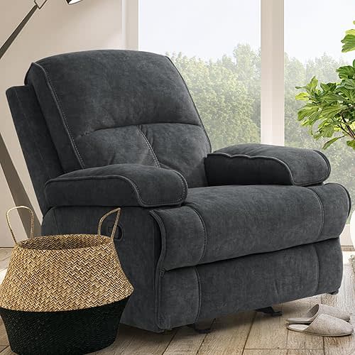 Rocking Recliner Chair for Nursery, Glider Rocker Nursery Chair, Comfy Manual Recliners with Extra Large Footrest, Tall Back, Oversized Fabric Armchair for Living Room, Bedroom,Grey