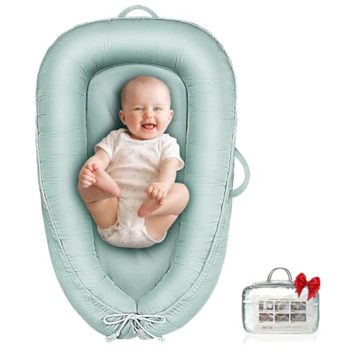 Baby Lounger, Infant Lounger for Newborn 0-24 Months, Waterproof Inner Cover and Pure Cotton Breathable Baby Nest Cover, Newborn Essentials for Baby Boys & Girls, Portable Baby Bed for Home and Travel