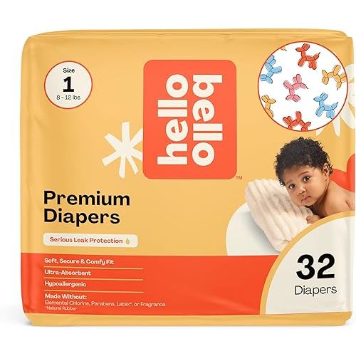 Hello Bello Premium Diapers Size 1 (8-12 lbs), Balloon Buddies Designs, 32ct Jumbo Pack