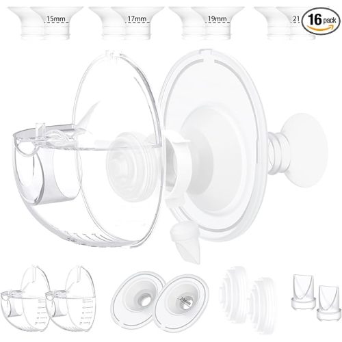 Two Complete Sets Compatible with Momcozy M5 Breast Pump Replacement Parts, 24mm Collection Cup and 15/17/19/21mm 8pcs Flange Size Kit for M5 only, not Other Models