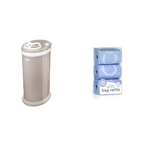 Taupe Ubbi Steel Odor Locking, No Special Bag Required Money Saving, Awards-Winning & On-The-Go Refill Bags, Lavender Scented, Value Pack of 36, Baby On The Go Diapering Essentials