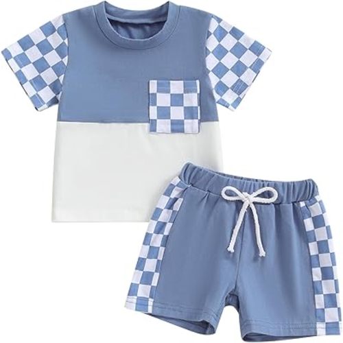Adobabirl Baby Boy Shorts Set Summer Clothes Short Sleeve Striped Pocket Tshirt and Shorts Casual Toddler Boy Outfits