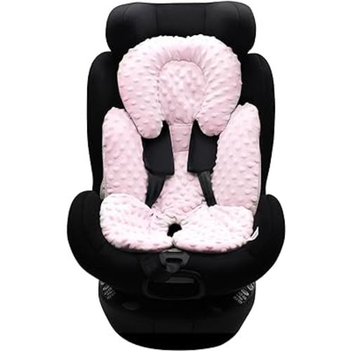 KAKIBLIN Infant Car Seat Insert, Baby Carseat Head & Body Support for Newborn, 2-in-1 Reversible Baby Car Seat Cushion, Soft Stroller Cushion Insert for Car Seats, Bouncer, Strollers, Swing (Pink)