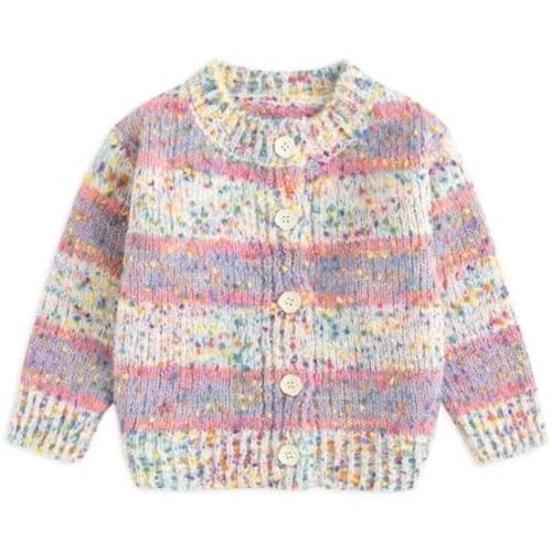 Curipeer Baby Girls Knitted Cardigan Pompoms Sweater Toddler Long Sleeve Jacket Outerwear 6M-4Y
