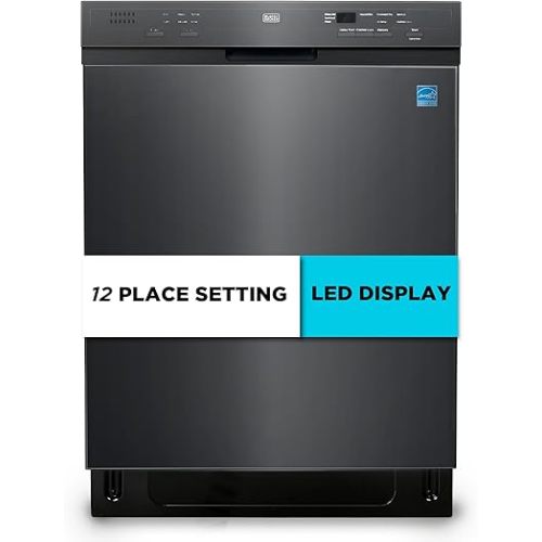 BLACK+DECKER 24" Built-In Dishwasher, 12-Place Setting Capacity with Stainless Steel Tub, Dish Washer with 6 Wash Programs, Low Noise, ENERGY STAR Certified, BDW200MB, Black