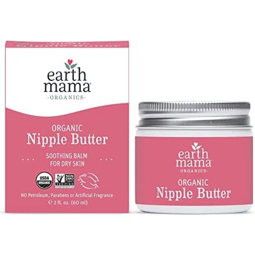 Organic Nipple Butter Breastfeeding Cream by Earth Mama | Lanolin-free, Safe for Nursing & Dry Skin, Non-GMO Project Verified, 2-Fluid Ounce (Packaging May Vary)