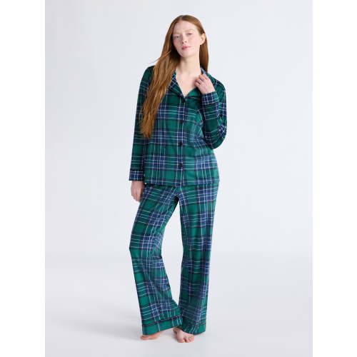 Joyspun Women’s Stretch Velour Notch Collar Long Sleeve Pajama Set, Sizes XS to 4X