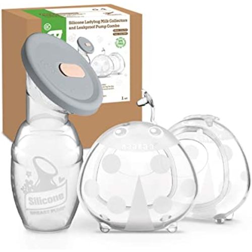 haakaa Manual Breast Pump with Silicone Lid and Ladybug Milk Collector Combo for Breastfeeding Wearable Breast Shells Breast Milk Saver Milk Catcher Silicone Nursing Cups