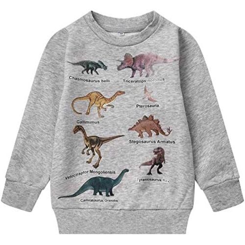Popshion Toddler Boy Crewneck Sweatshirt Dinosaur Shirts Long Sleeve Cartoon Pullover Sweater for Kids