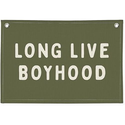 Long Live Boyhood Banner, Boy Nursery Decor, Canvas Banner Wall Hanging Banner Flag Decor for Nursery Playroom Toddler Room, Boys Kids Room Decor (Green)