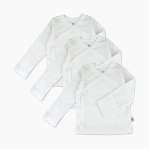 Honest Baby Clothing 3-Pack Organic Cotton Long Sleeve Side-Snap Tops - Bright White, 0-3 M