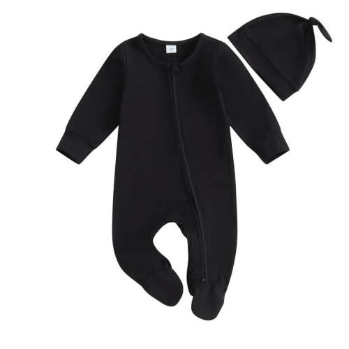 ameIAEA Newborn Baby Footies Pajamas Infant Boy Girl Long Sleeve Zip Up Jumpsuit with Hat for 0-6 Months