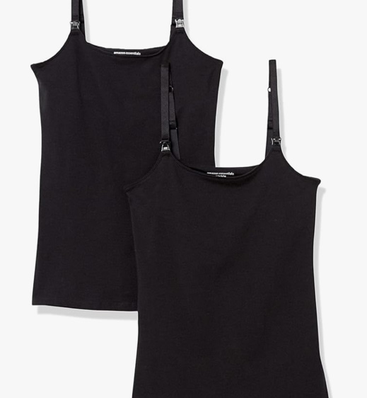 Amazon Essentials Women's Maternity Nursing Tops, Pregnancy Clothes with Adjustable Straps and Built-in Shelf Bra, Pack of 2