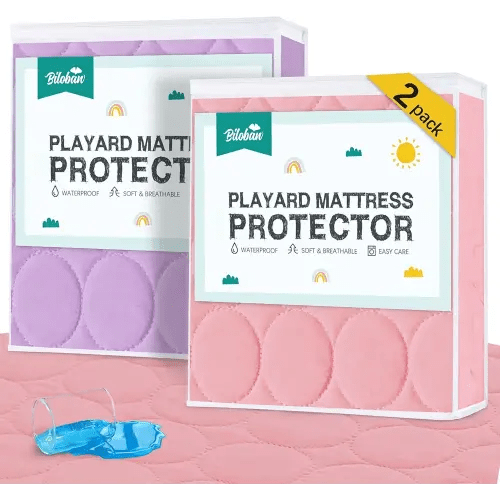 Pack and Play Protector Sheets Waterproof 2 Pack, Quilted Pack and Play Mattress Pad Cover Fitted Fits for Graco Pack n Play Playard Mattress/Playpen Mattress, Pink & Purple, 39" x 27"