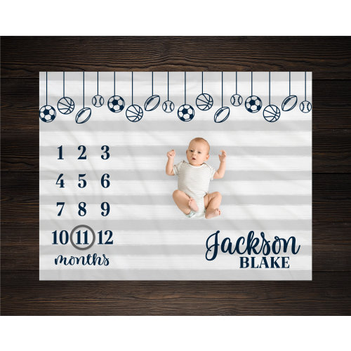 Sports Milestone Blanket Monthly Growth Tracker Soft Fleece Blanket Baby Shower Gift Newborn Gift Blanket Watch Me Grow Baby Boy