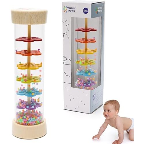 Baby Rain Stick, 7.7’’ Rainmaker Baby Toy for 3-6-12 Months, Wooden Rainfall Rattle Shaker Infant Toys,Infant Muscial Montessori Toys for Babies 6-12 Months