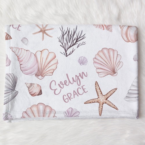 Custom Shells Swaddle Blanket Sea Shells Name Baby Blanket Ocean Newborn Baby Girl Coming Home Outfit Hospital Photo Outfit Baby Shower Gift