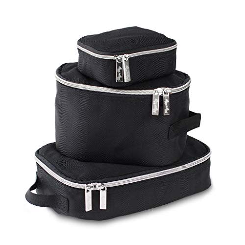 Itzy Ritzy Packing Cubes For Travel – Set of 3 Packing Cubes or Travel Organizers; Each Travel Cube Features a Mesh Top, Double Zippers and a Fabric Handle (Black with Silver Hardware)