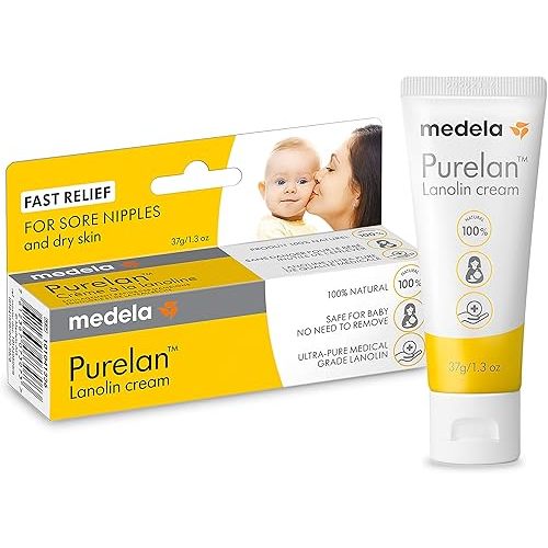 Medela Purelan Lanolin, Safe for Breastfeeding Baby, 100% Natural Nipple Cream, Single Ingredient, Soothing Protection for Nursing Moms, 1.3 Ounce