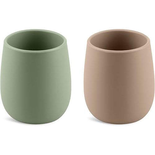 Silicone Tiny Open Cups, Training Cups for Baby Led Weaning (Natural/Sage)