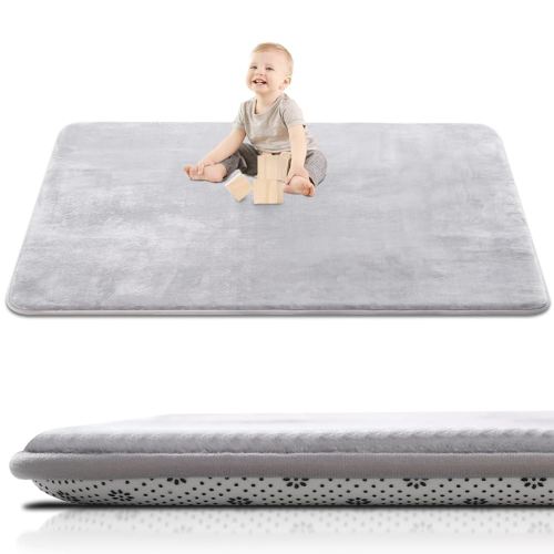 Thick Baby Play Mat for Floor,Padded Foam 59x39 Nursery Rug,Ultra Soft Support&Plush Feel Tummy Time Mat,Non Slip for Toddler,Infants,Kids Play,Yoga,Baby Crawling (Light Grey)