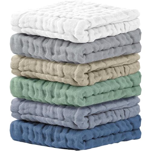 Cuddle Campus Baby Washcloths 6 Packs, Muslin Washcloths Baby,Cotton Burp Cloths, Extra Absorbent and Soft Wash Clothes for Newborns, 12x12 Inches