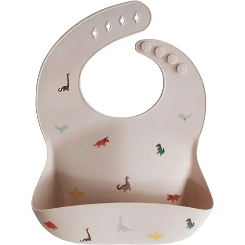mushie Silicone Baby Bib | Adjustable Fit Waterproof Bibs (Dinosaurs)
