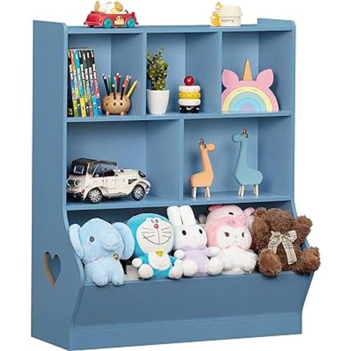 Lerliuo Kids Storage Organizer, 3 Tier Children Bookcase and Bookshelf, Toddler 6 Cubby Cabinet, Wood Book Shelf for Playroom, Bedroom, Living Room, Nursery, School 39.17'' H(Blue)
