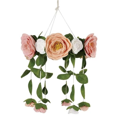 Baby Crib Mobile (Felt Rose) - Baby Shower Gift Nursery Decorations - Handmade Floral Decor for Girls