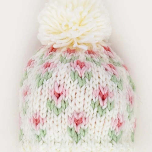 Bitty Blooms Knit Pom Hat, Blush