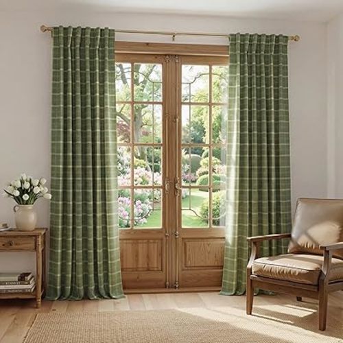NICETOWN 100% Blackout Buffalo Check Curtains 84 inch Length Kitchen Living Room Bedroom Olive Green Gingham Plaid Window Basement Drapes, 2 Panels Rod Pocket Back Tab Window Treatment Set, 52" Wide