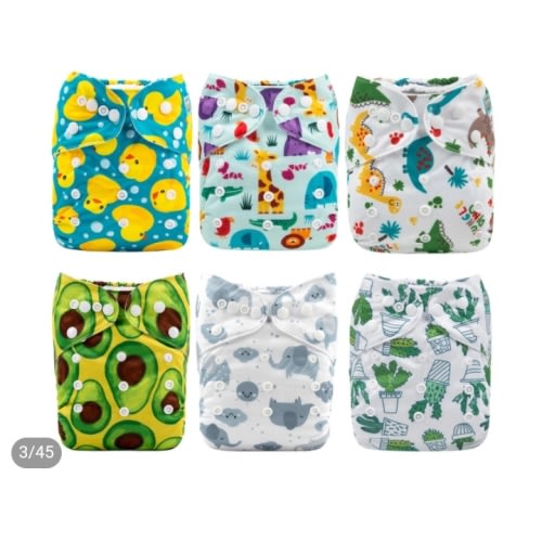(All Packs) Baby Cloth Diapers 6 Pack with 12pcs 4-Layer Bamboo Inserts One Size Adjustable Washable Reusable for Babies